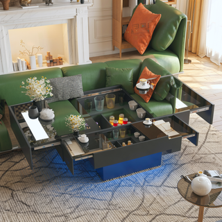 Sunvega Modern Swivel Square Coffee Table with Rotatable Top and Two Drawers