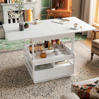 Sunvega Modern Swivel Square Coffee Table with Rotatable Top and Two Drawers