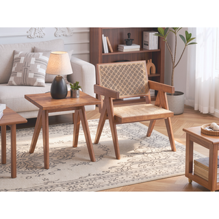 Sunvega Mid-Century Modern Rattan Bench with Natural Finish for Kitchen Dining