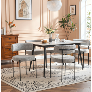 Sunvega Modern Round Boucle Dining Chairs with Textured Upholstery, Set of 2 White