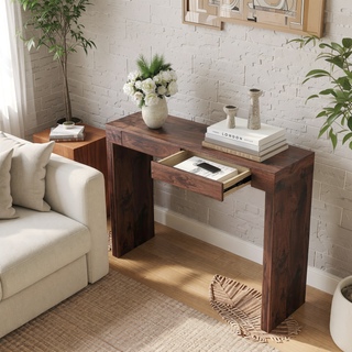 Sunvega Natural Wood Grain Bar Table With Two Drawers For Modern Home Use
