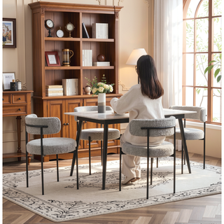 Sunvega Modern Round Boucle Dining Chairs with Textured Upholstery, Set of 2 White