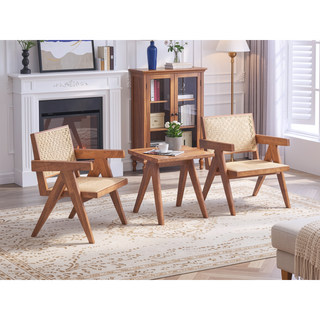 Sunvega Mid-Century Modern Rattan Bench with Natural Finish for Kitchen Dining