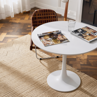 Sunvega Modern Round Dining Table with MDF Top and Sturdy Steel Base for Kitchen