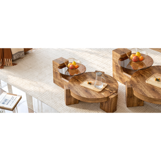 Sunvega Detachable Double-Decker Coffee Table with Anti-Collision Design and MDF Material