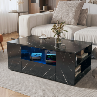 Sunvega Modern Swivel Square Coffee Table with Rotatable Top and Two Drawers