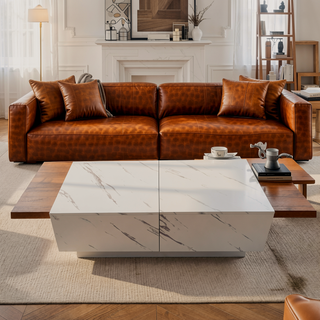 Sunvega Modern Swivel Square Coffee Table with Rotatable Top and Two Drawers