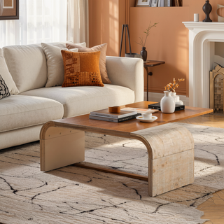 Sunvega Retro Minimalist Curved Sideboard with Gold Handles and Adjustable Shelves for Living Room