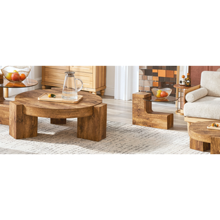 Sunvega Detachable Double-Decker Coffee Table with Anti-Collision Design and MDF Material