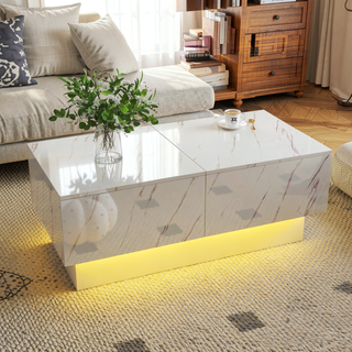 Sunvega Modern Swivel Square Coffee Table with Rotatable Top and Two Drawers