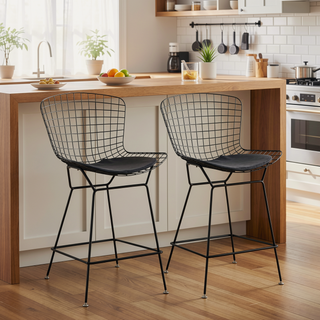 Sunvega Set of Two Polished Chrome Frame PU Leather Bar Stools with Fire-Resistant Upholstery