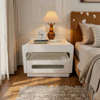 Sunvega Modern Swivel Square Coffee Table with Rotatable Top and Two Drawers