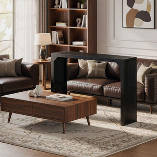 Sunvega Solid Wood 2-Seats Entryway Bench with Grille Details for Living Room