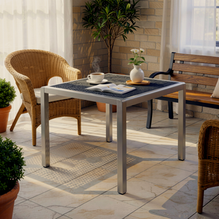 Sunvega Silver Gray Anodized Aluminum Faux Wood Square Patio Dining Table