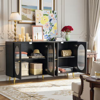 Sunvega White Accent Cabinet with 4 Acrylic Doors for Hallway Living Room