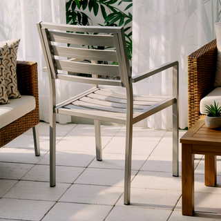 Sunvega Modern Aluminum Outdoor Dining Chairs with Open Slat Design (Set of 2)