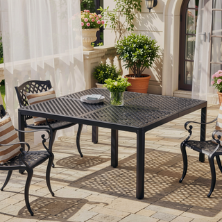 Sunvega Outdoor Modern Aluminum Dining Table with Woven Accents in Gloss Black