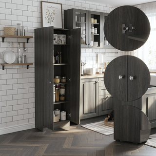 Sunvega Five Shelves Multistorage Pantry Cabinet with Double Door for Kitchen