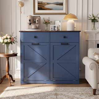 Sunvega Farmhouse Barn Door Style Trash Cabinet for 2 x 10 Gallon Cans