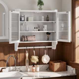 Sunvega Vintage Double Door Wall Cabinet with Three Removable Storage Shelves and Towel Rack