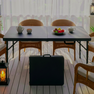 Sunvega 6ft Portable Folding Plastic Table with Waterproof Tabletop and Carry Handle
