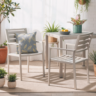 Sunvega Modern Aluminum Outdoor Dining Chairs with Open Slat Design (Set of 2)