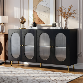 Sunvega White Accent Cabinet with 4 Acrylic Doors for Hallway Living Room
