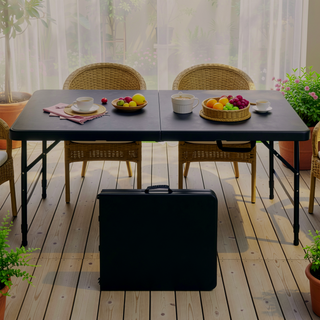 Sunvega 6ft Portable Folding Plastic Table with Waterproof Tabletop and Carry Handle