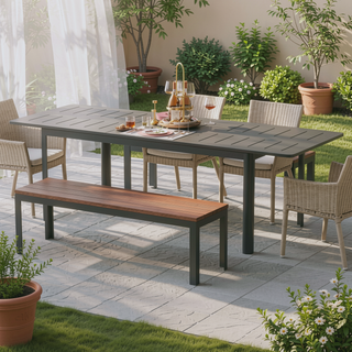 Sunvega Expandable Aluminum Patio Dining Table with E-Coating for 4-6 Person