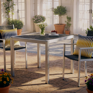 Sunvega Silver Gray Anodized Aluminum Faux Wood Square Patio Dining Table