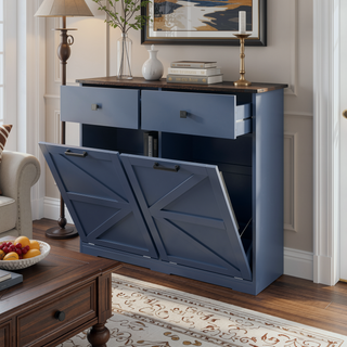 Sunvega Farmhouse Barn Door Style Trash Cabinet for 2 x 10 Gallon Cans