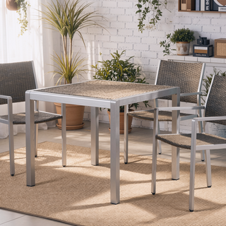 Sunvega Silver Gray Anodized Aluminum Faux Wood Square Patio Dining Table