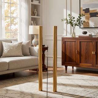 Sunvega Modern 4-Vertical Wavy Slatted Doors Sideboard with Solid Wood Legs and Metal Handles for Dining Room