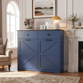 Sunvega Farmhouse Barn Door Style Trash Cabinet for 2 x 10 Gallon Cans