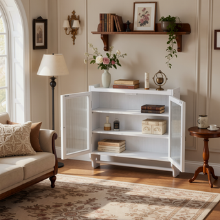 Sunvega Vintage Double Door Wall Cabinet with Three Removable Storage Shelves and Towel Rack