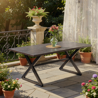 Sunvega Outdoor Aluminum Dining Table with Steel Frame for Patio Backyard