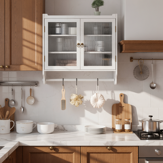 Sunvega Vintage Double Door Wall Cabinet with Three Removable Storage Shelves and Towel Rack