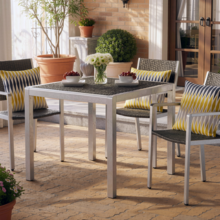 Sunvega Silver Gray Anodized Aluminum Faux Wood Square Patio Dining Table