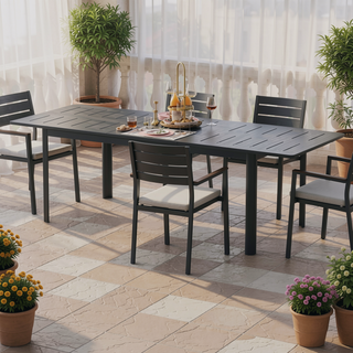 Sunvega Expandable Aluminum Patio Dining Table with E-Coating for 4-6 Person