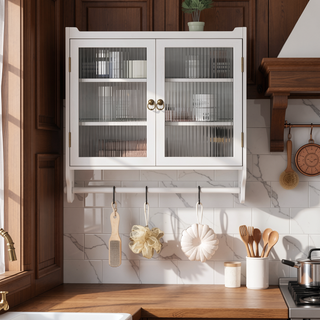 Sunvega Vintage Double Door Wall Cabinet with Three Removable Storage Shelves and Towel Rack