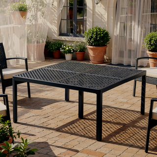 Sunvega Outdoor Modern Aluminum Dining Table with Woven Accents in Gloss Black