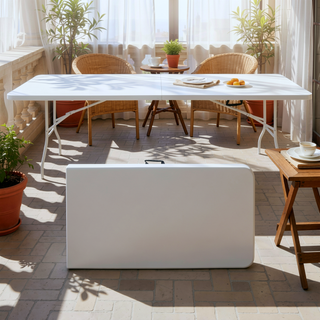 Sunvega 6ft Portable Folding Plastic Table with Waterproof Tabletop and Carry Handle