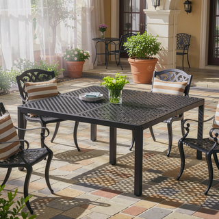 Sunvega Outdoor Modern Aluminum Dining Table with Woven Accents in Gloss Black