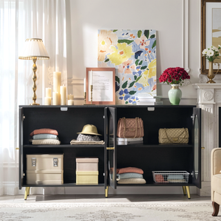 Sunvega White Accent Cabinet with 4 Acrylic Doors for Hallway Living Room