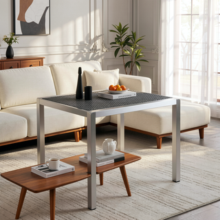 Sunvega Silver Gray Anodized Aluminum Faux Wood Square Patio Dining Table
