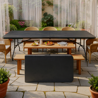 Sunvega 6ft Portable Folding Plastic Table with Waterproof Tabletop and Carry Handle