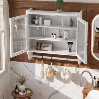 Sunvega Vintage Double Door Wall Cabinet with Three Removable Storage Shelves and Towel Rack