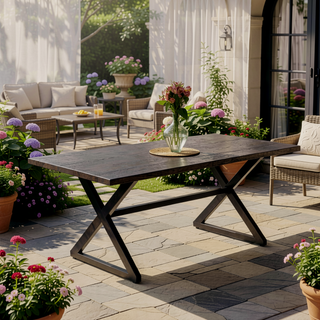 Sunvega Outdoor Aluminum Dining Table with Steel Frame for Patio Backyard