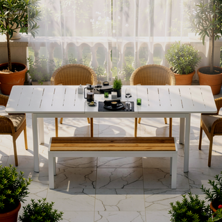 Sunvega Expandable Aluminum Patio Dining Table with E-Coating for 4-6 Person