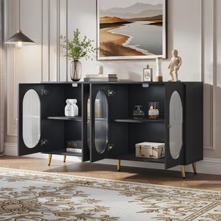 Sunvega White Accent Cabinet with 4 Acrylic Doors for Hallway Living Room